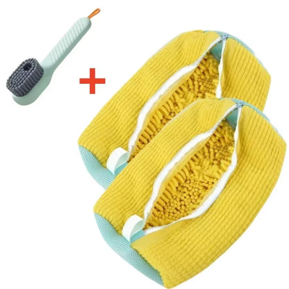Shoe Washing Machine Bag with Soft Bristle Brush Set - Durable Laundry Bag & Liquid Shoe Cleaner Brush for All Shoes