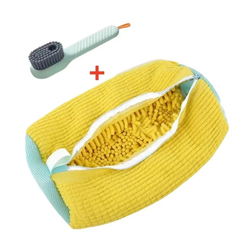 Shoe Washing Machine Bag with Soft Bristle Brush Set - Durable Laundry Bag & Liquid Shoe Cleaner Brush for All Shoes