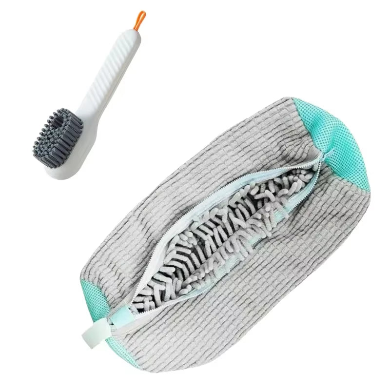 Shoe Washing Machine Bag with Soft Bristle Brush Set - Durable Laundry Bag & Liquid Shoe Cleaner Brush for All Shoes